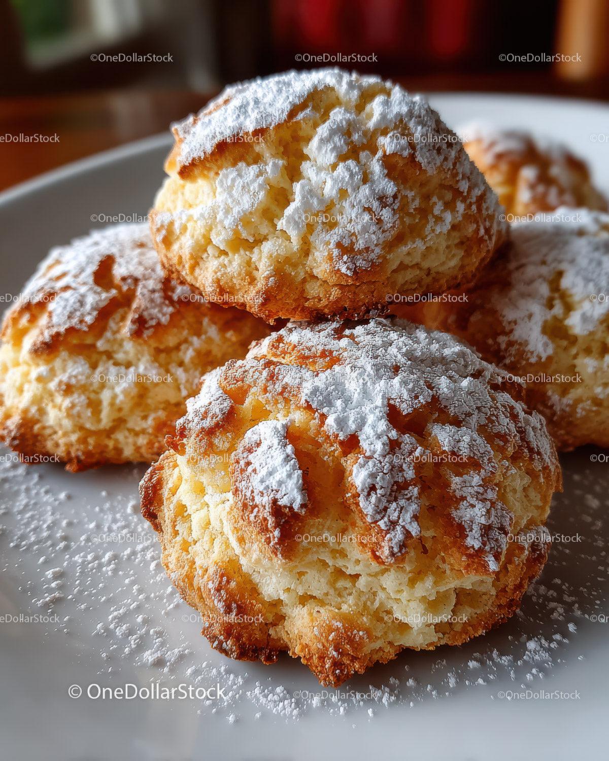 stock photo bundle made with Golden Cream Puffs with Powdered Sugar and Almond Garnish for Dessert Stock Photo Bundle