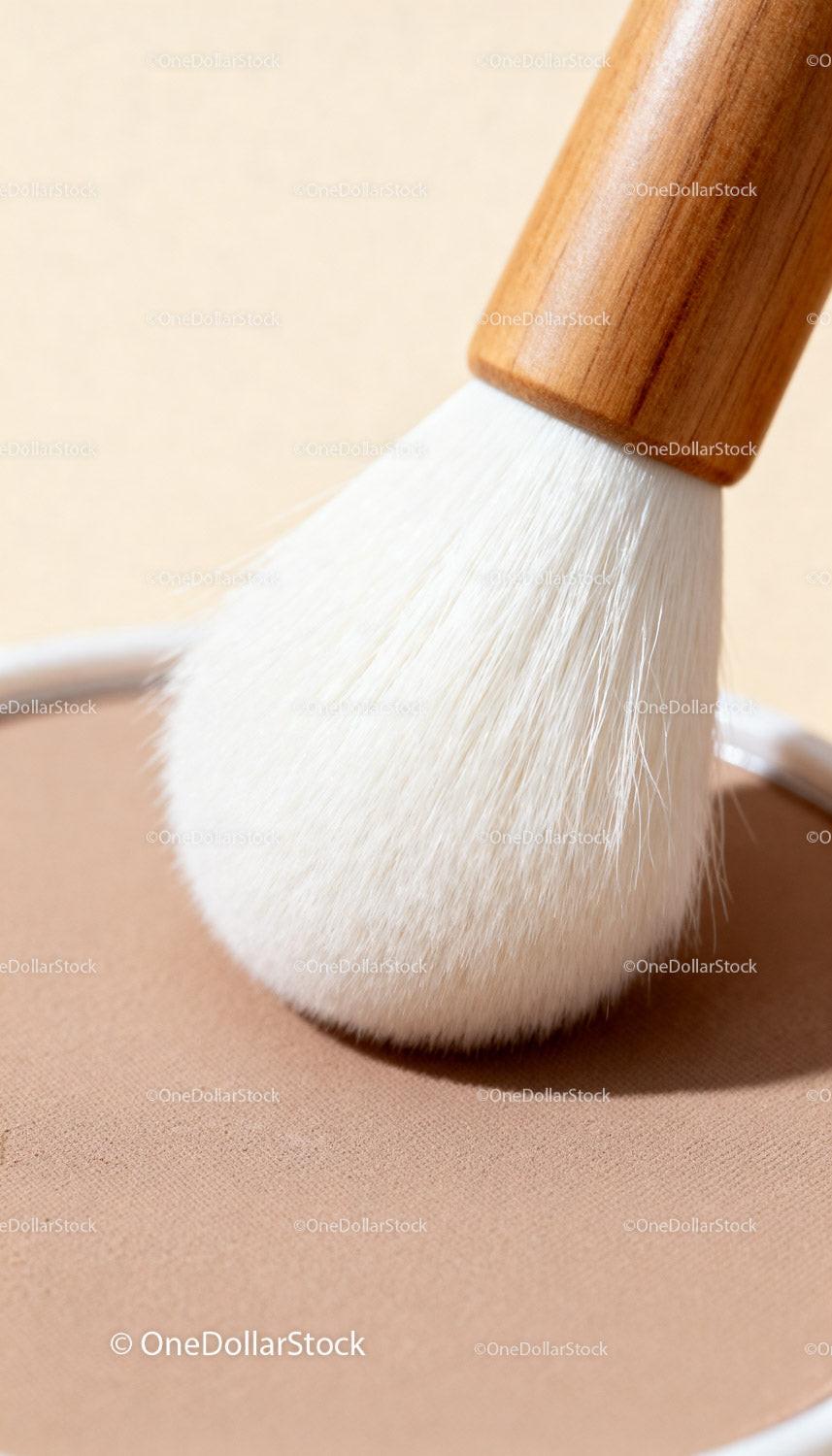 Soft Makeup Brush Applying Loose Powder Close-Up