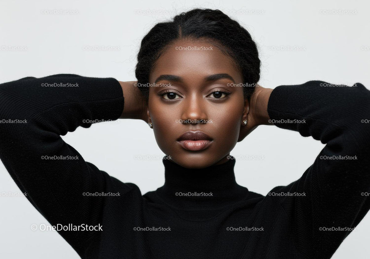Close-up of a Confident African Woman in Black Turtleneck