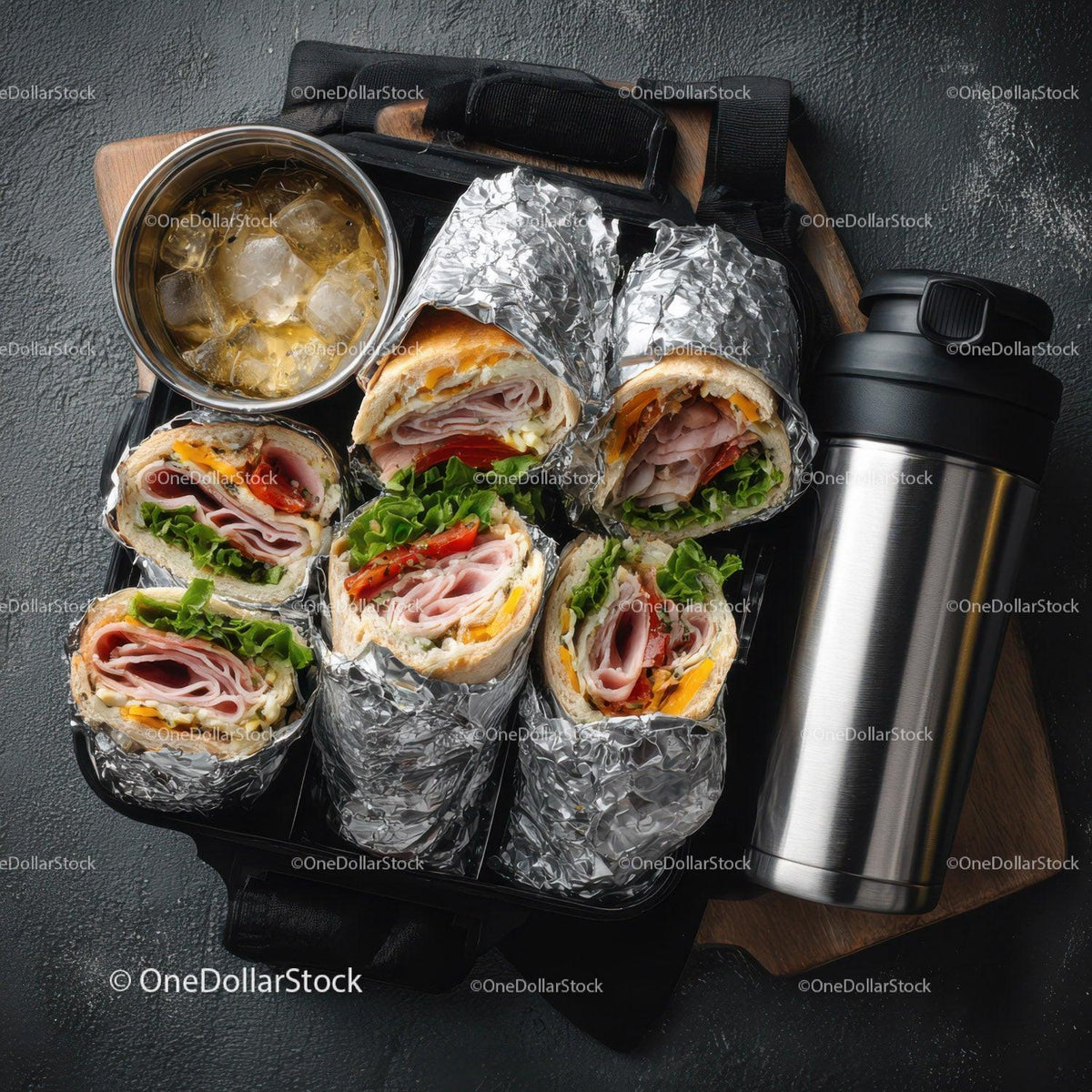 Savory Wrap Sandwiches with Fresh Vegetables and Cold Drink