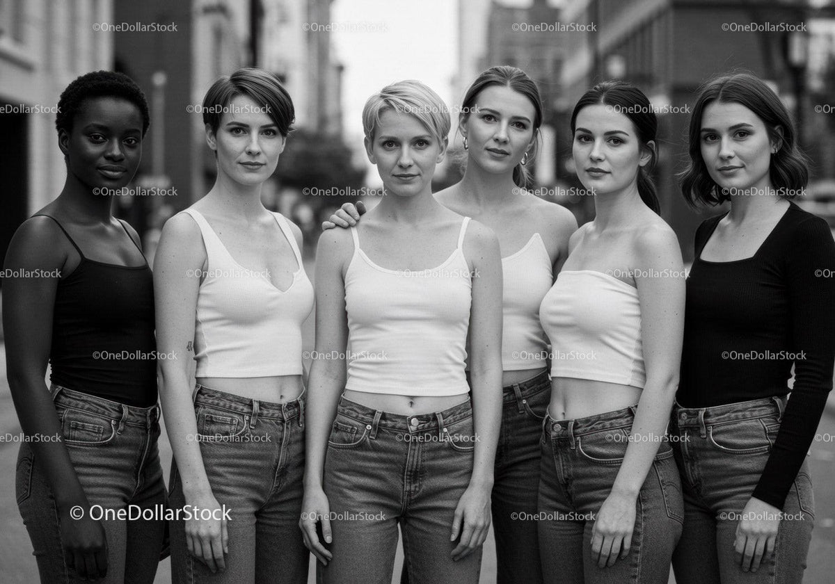 Group of diverse young women united outdoors