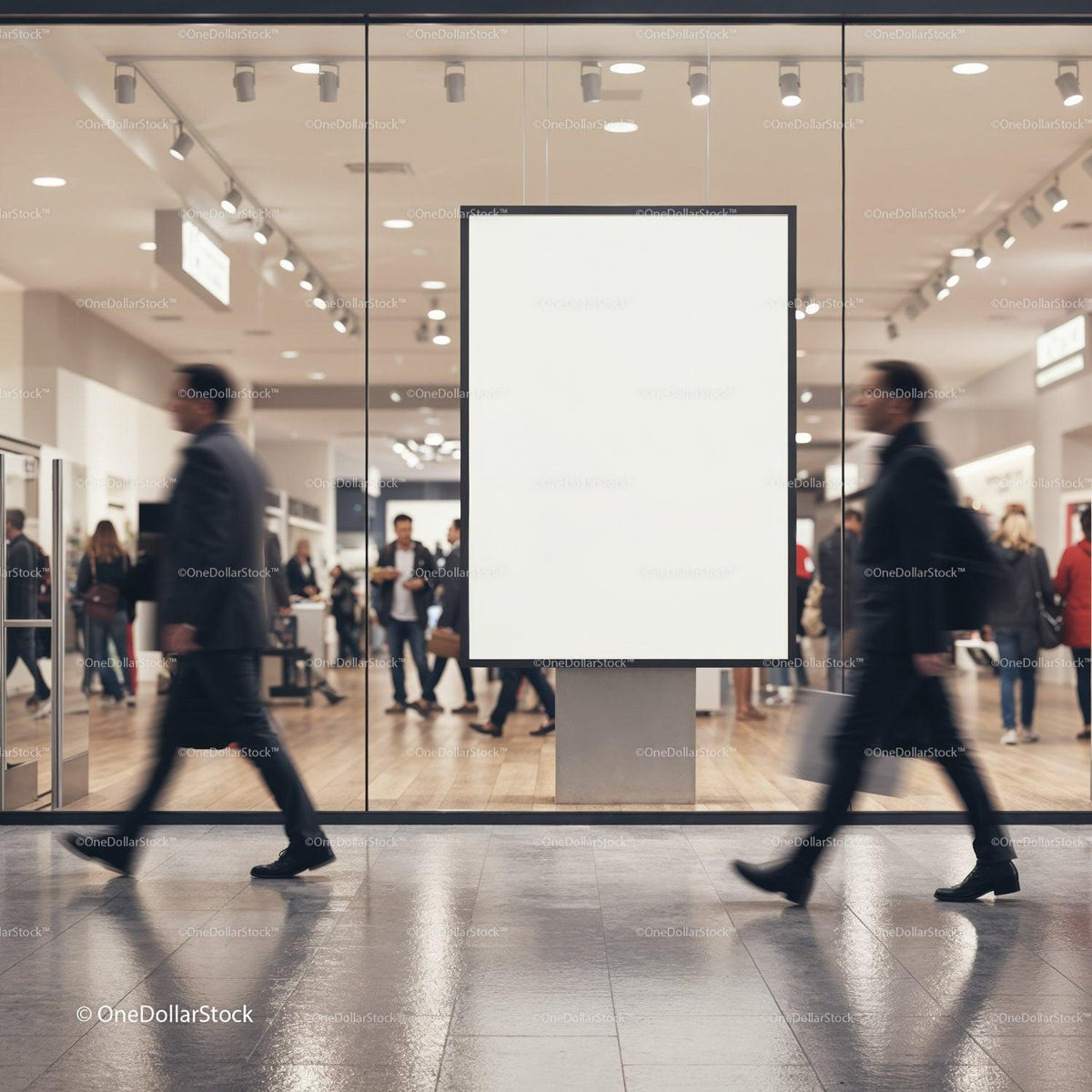 Busy modern shopping mall with blank advertisement board JPG Mockup Image preview