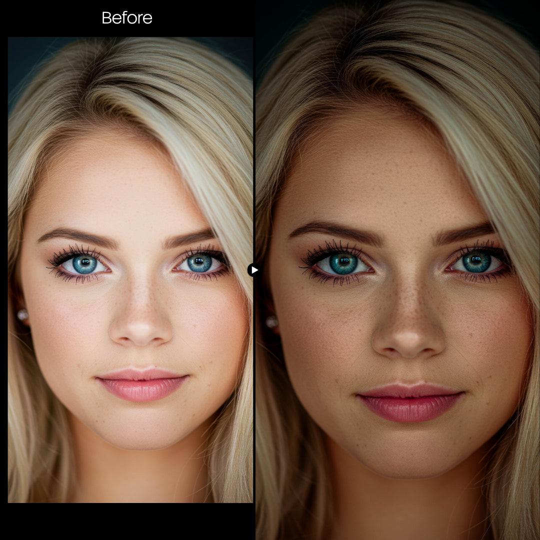 Before and after Dark Portrait Lightroom preset edit