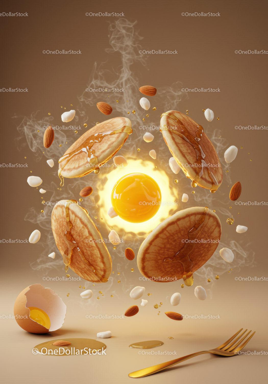 Floating Pancakes with Egg Yolk and Almonds in Motion