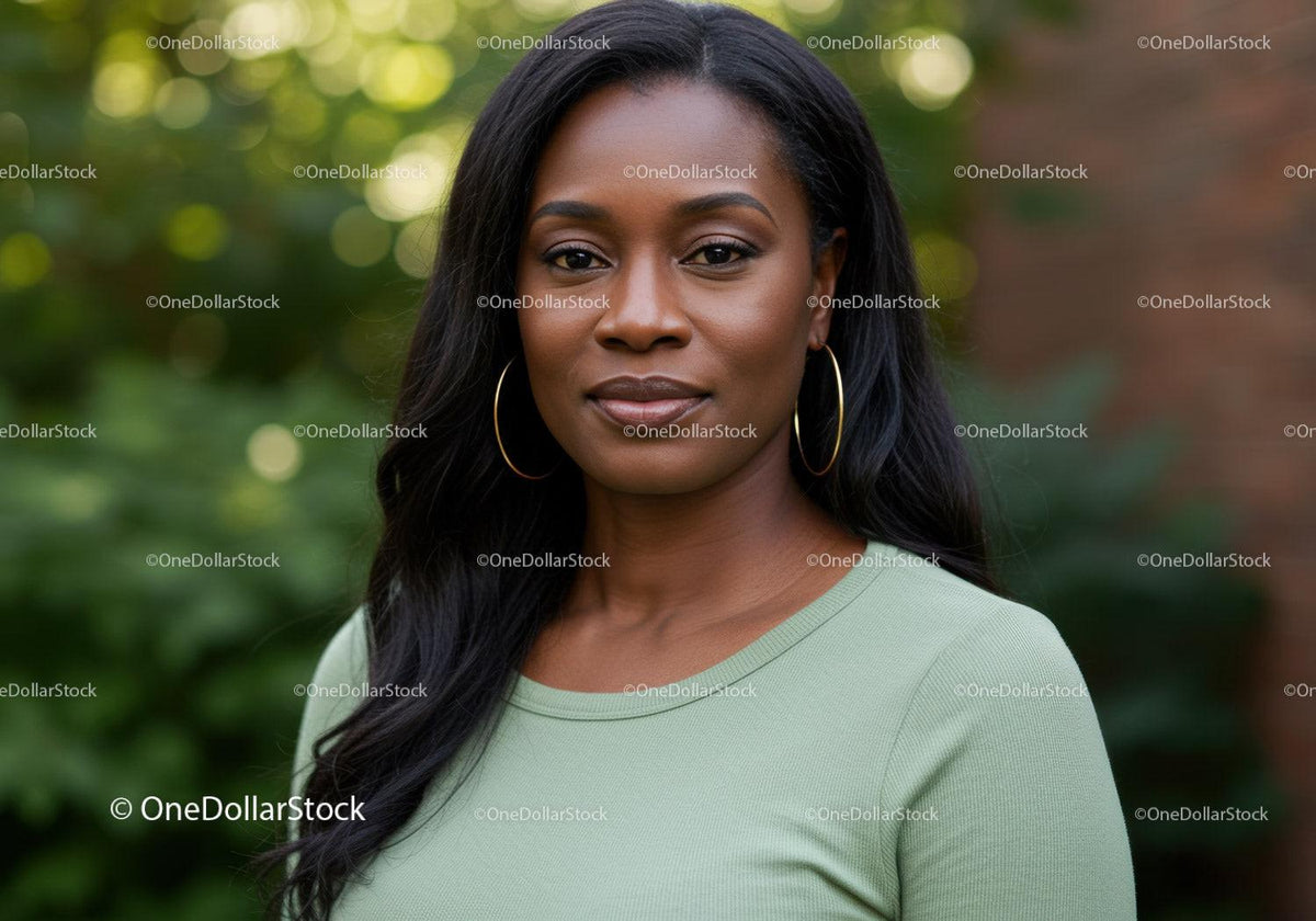 Confident woman posing outdoors with natural background