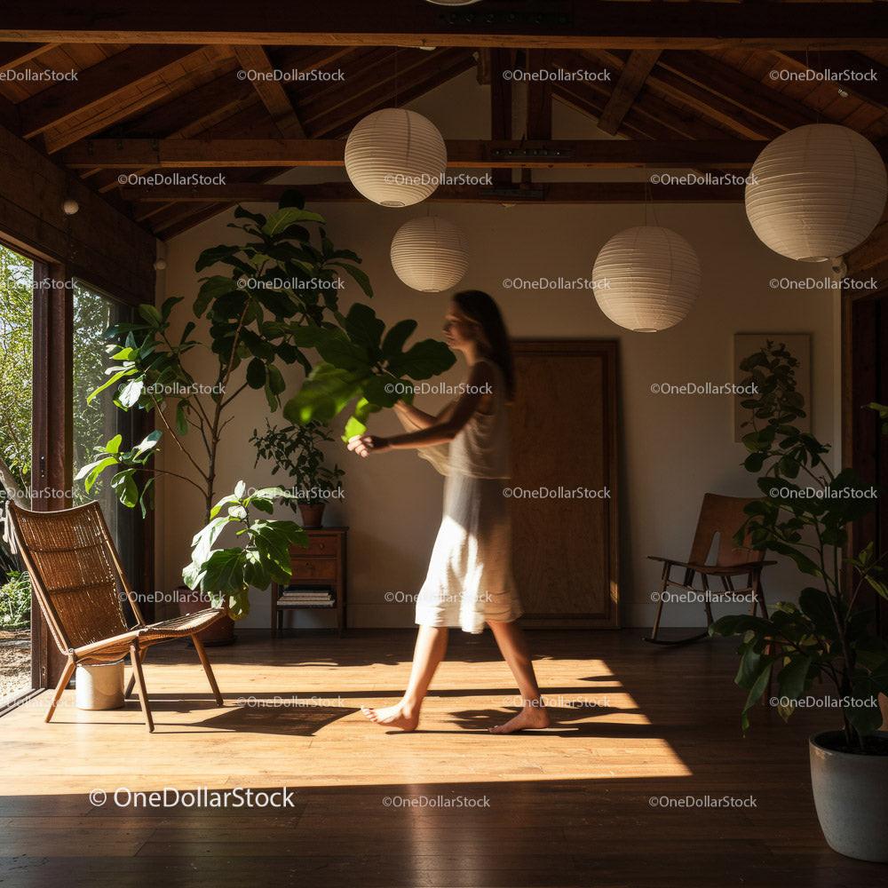 Elegant Woman Walking in a Bright Minimalist Home Interior Stock Photo Bundle creative preview 4