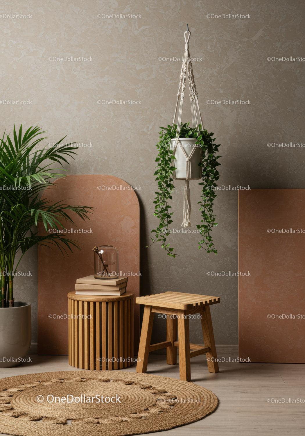 Modern Indoor Hanging Planter with Green Foliage in Cozy Interior