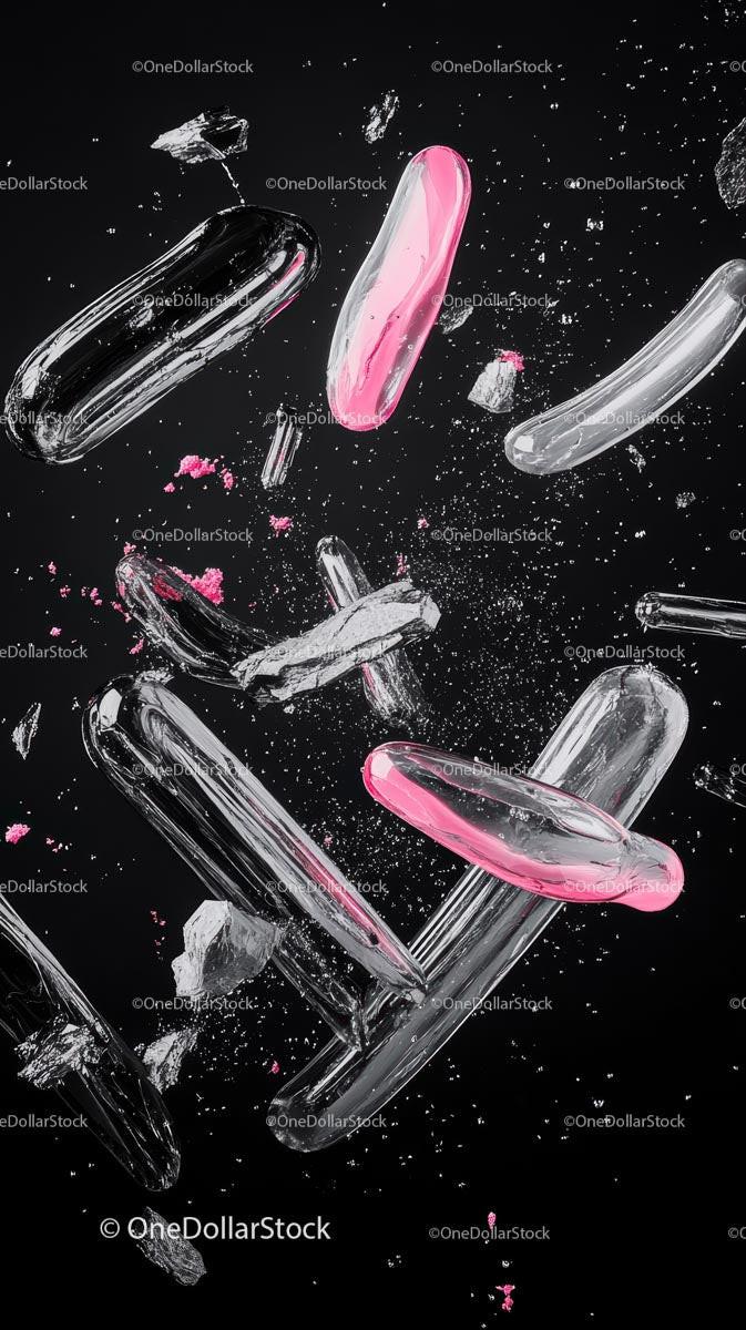 Broken Glass Capsules and Powder Scene with Shattered Pills