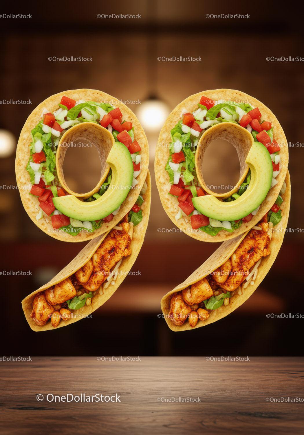 Creative Number 99 Made of Tasty Chicken Wraps