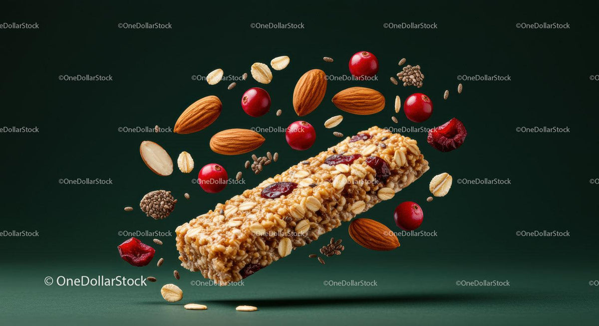 Healthy granola bar with almonds and cranberries
