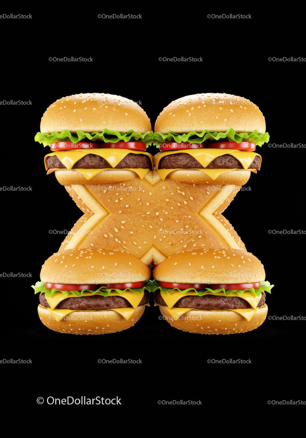 Creative arrangement of cheeseburgers forming letter X