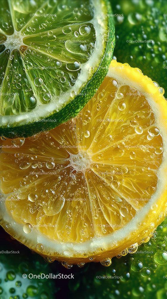 Vibrant Lime and Lemon Slices with Bubbles Close-up