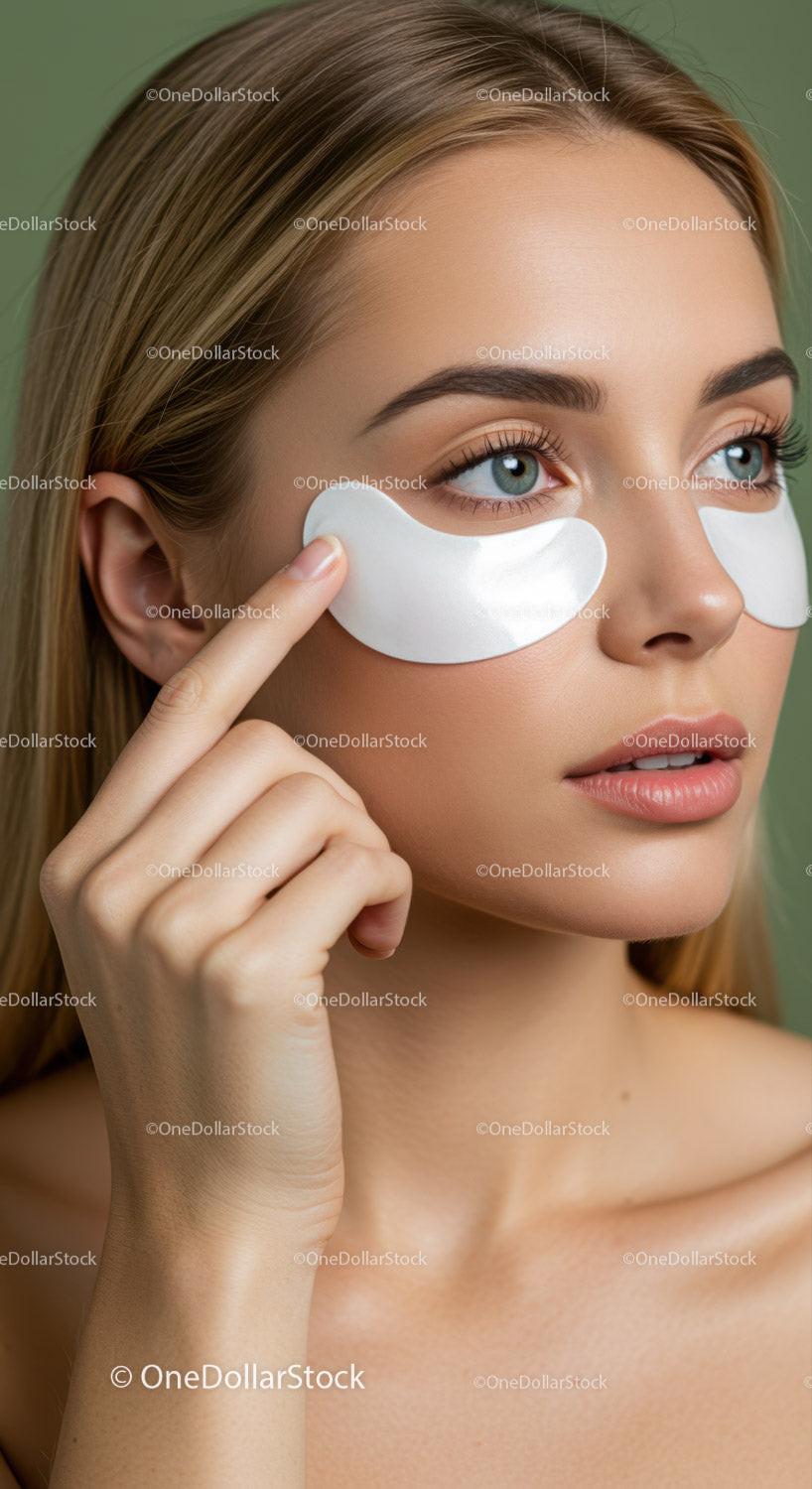 Young Woman Applying Under Eye Patches for Skin Care Regimen