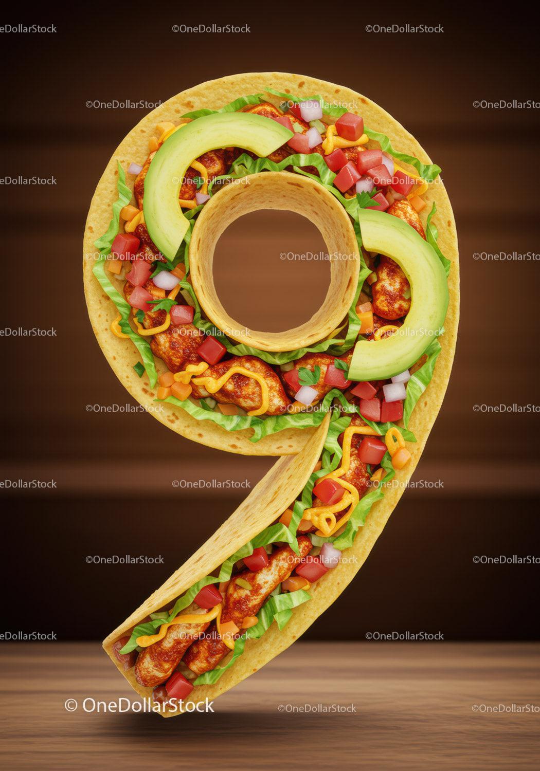 Number Nine Shaped Burrito with Fresh Ingredients