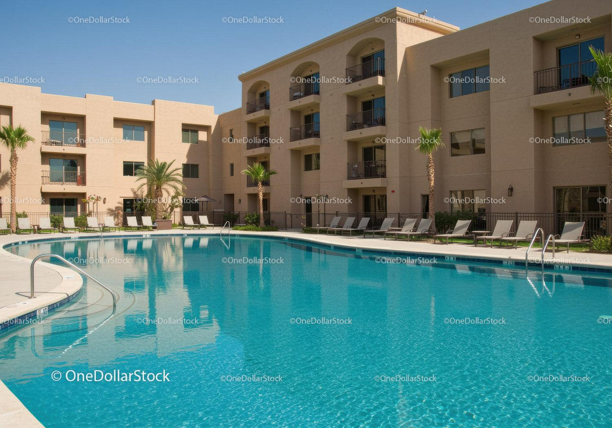 Luxury Hotel with Pool and Sun Loungers in Sunny Resort