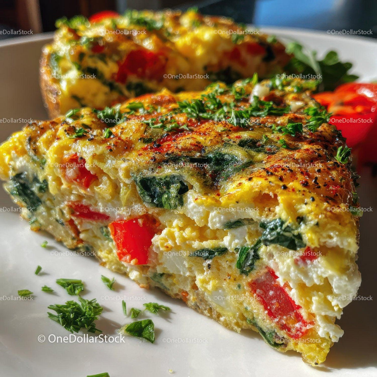 stock photo bundle made with Colorful Vegetable Frittata with Bell Peppers and Herbs Stock Photo Bundle
