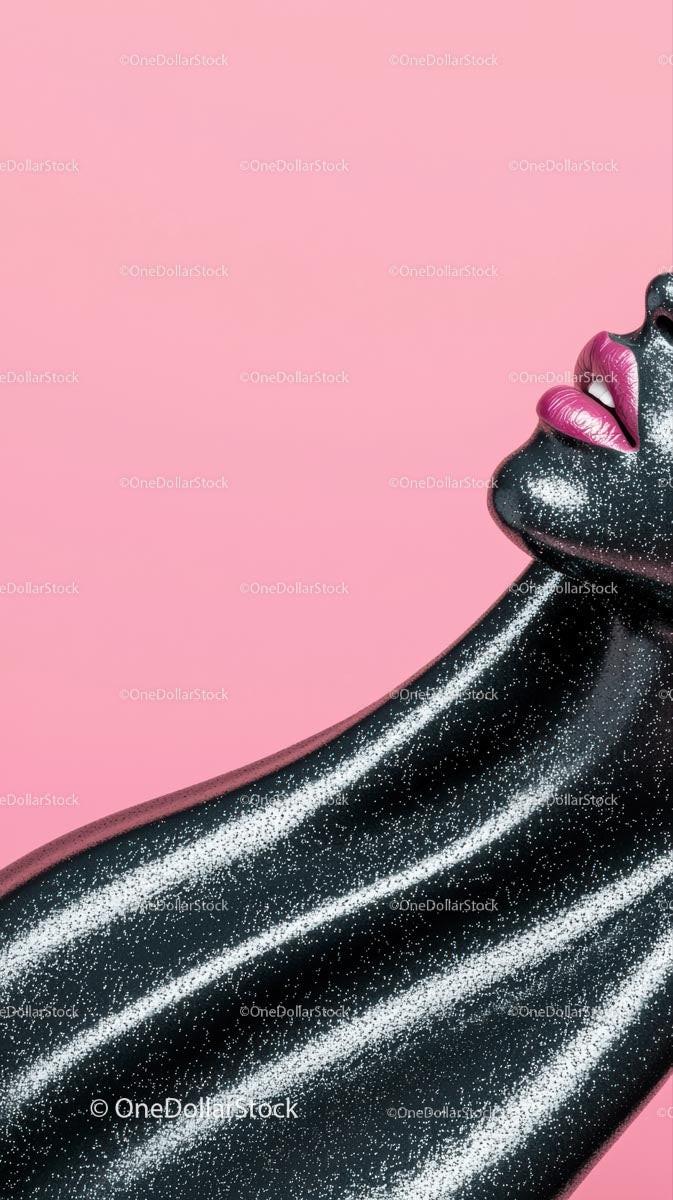 Close-up of Glamorous Woman with Bold Pink Lips and Black Skin