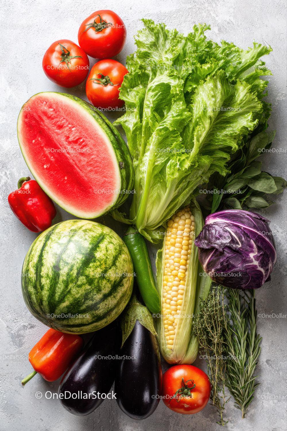 Fresh Assortment of Summer Vegetables and Fruits with Vivid Colors