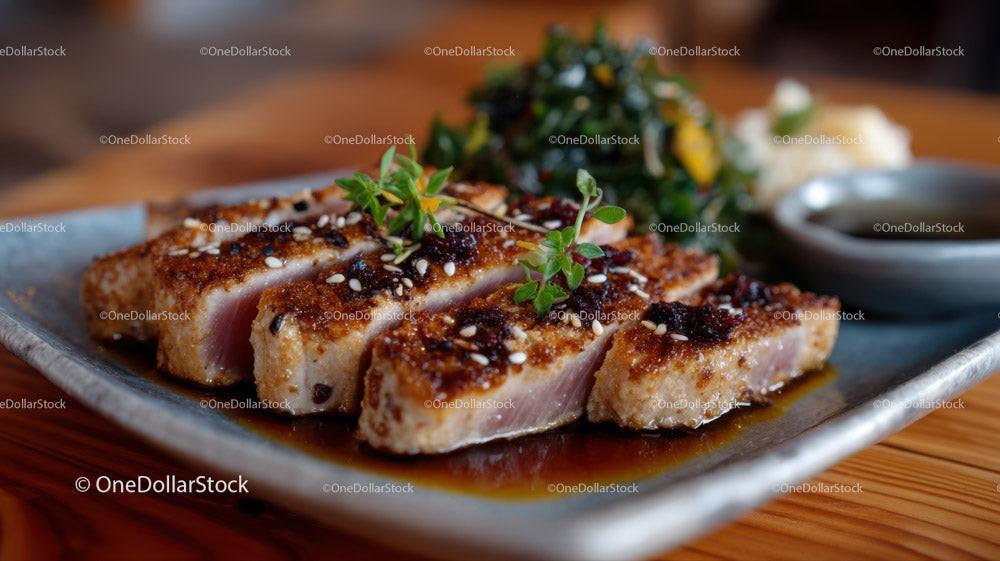 Seared Tuna Steak with Soy Sauce and Fresh Herbs