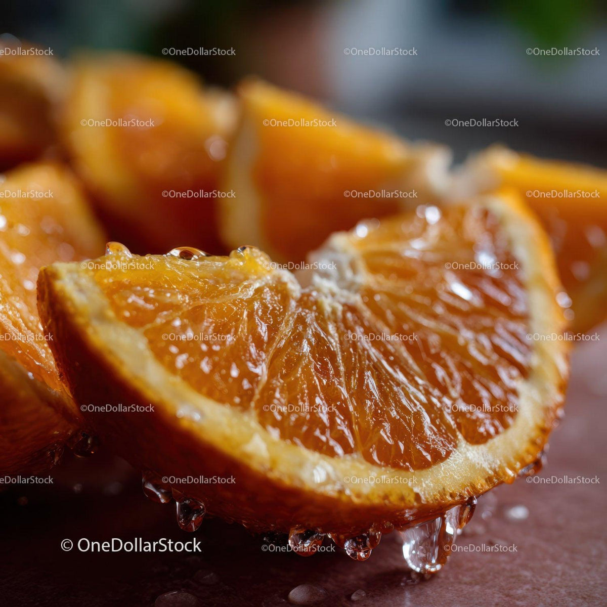 Close-Up of Juicy Orange Slices with Water Droplets