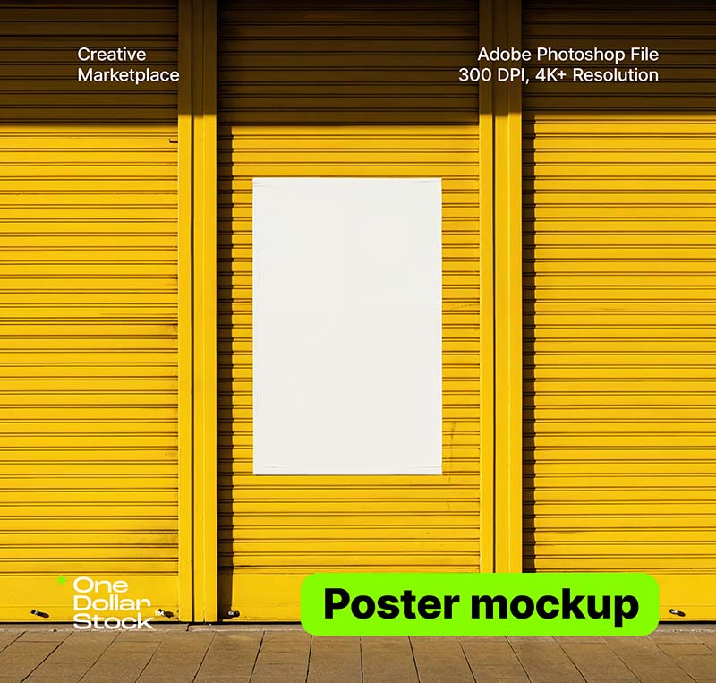 editable PSD mockup for Poster on yellow garage doors