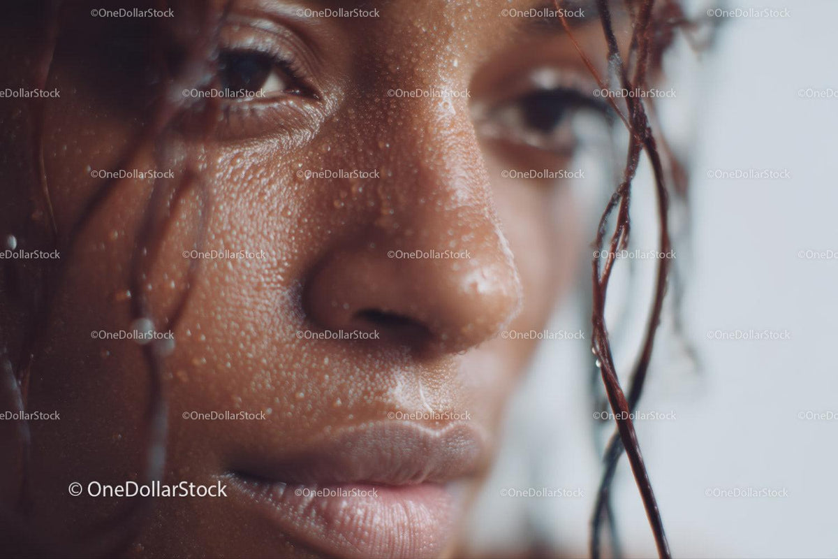Close-up of Emotional Woman with Tears and Wet Skin