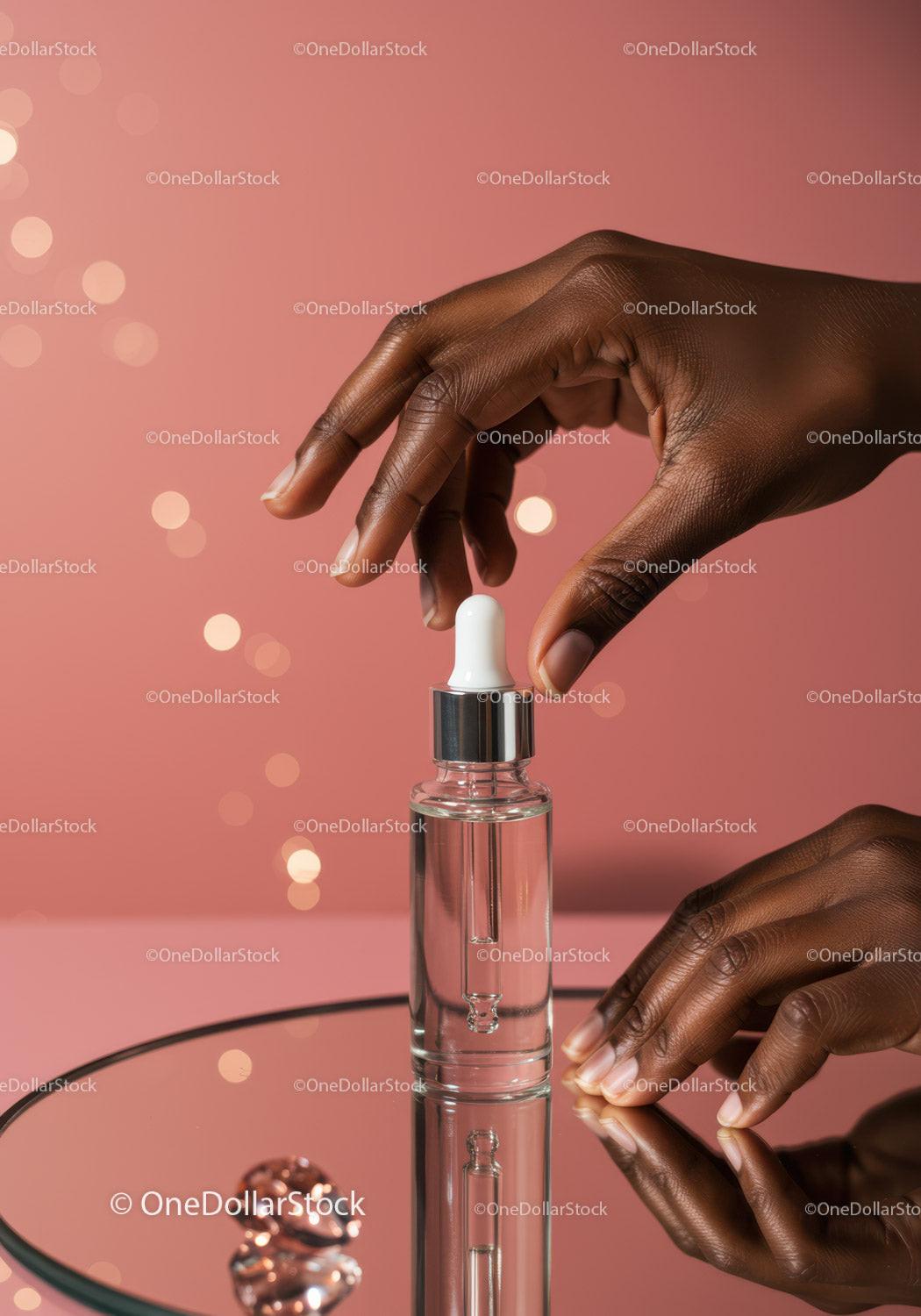Elegant Cosmetic Serum Dropper in Clear Glass Bottle for Skincare JPG Mockup Image preview
