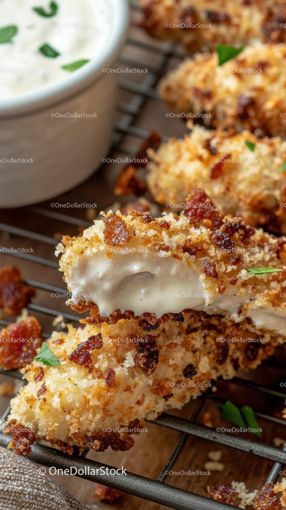 Crispy Fried Chicken Fillet with Herb Garnish on Wire Rack Stock Photo Bundle preview 6