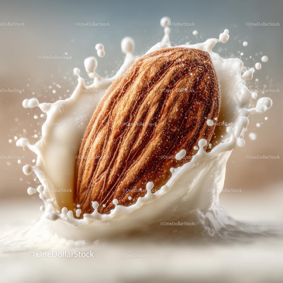 Almond Surrounded by Creamy Milk Splash