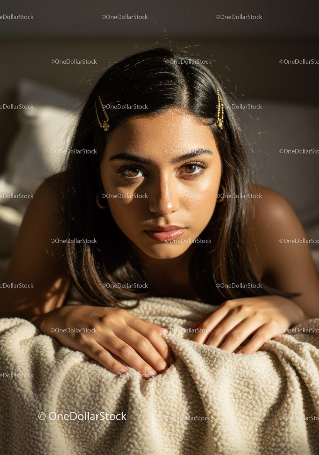 Portrait of a Young Woman with Brown Eyes and Dark Hair in Cozy Setting