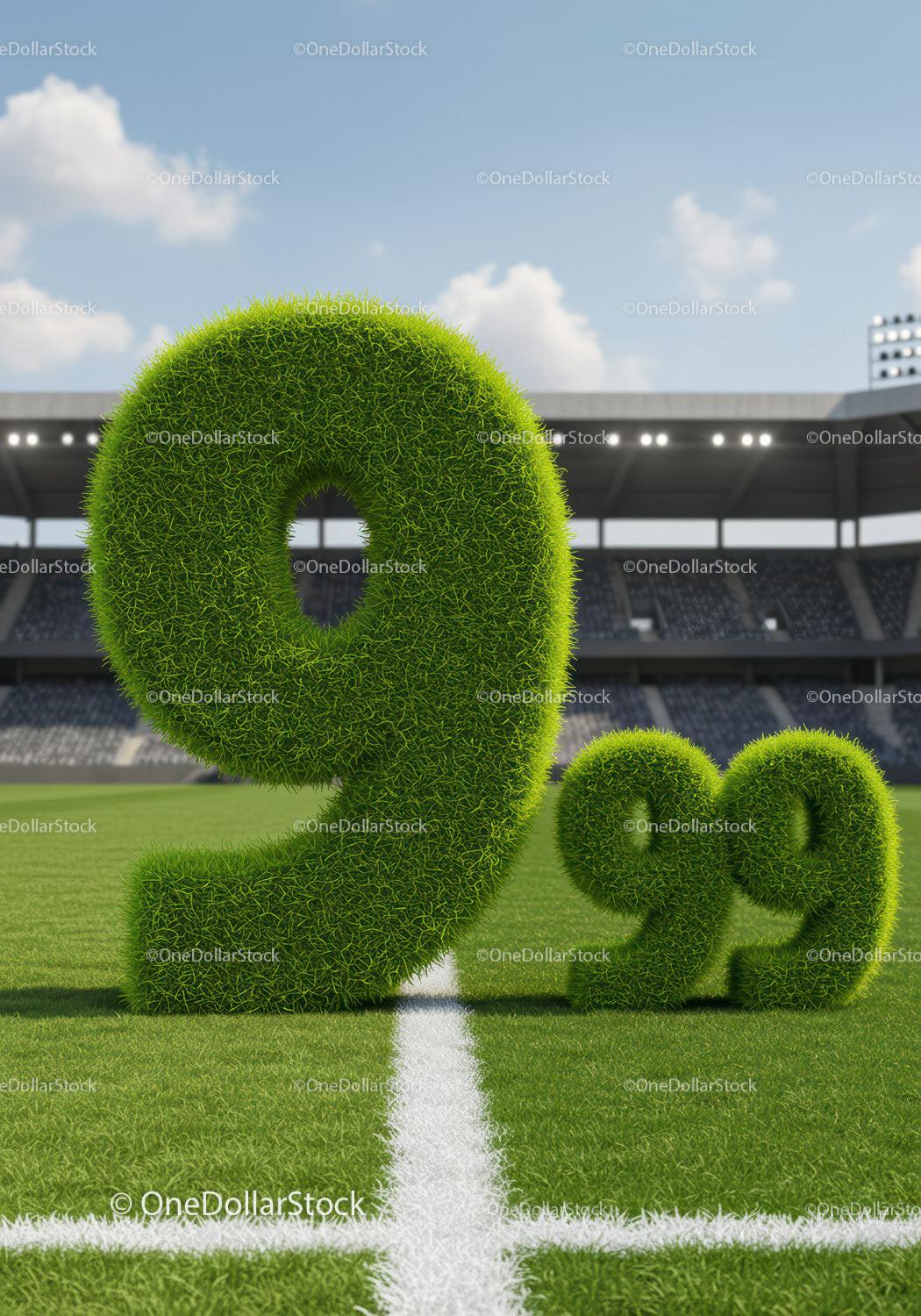 Green Grass Number Nine And Decimal On Football Field
