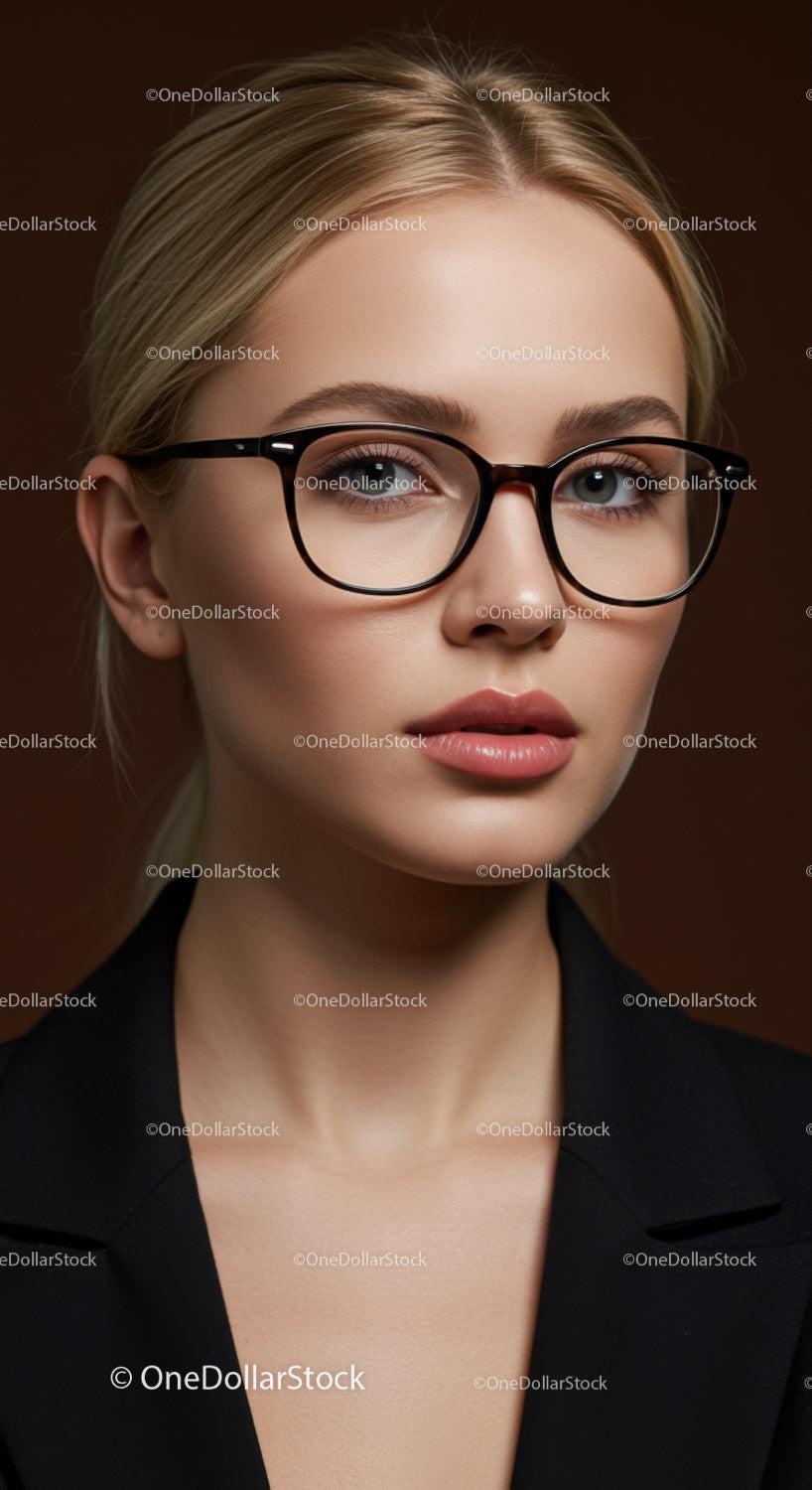 Elegant Woman with Glasses in Professional Studio Portrait