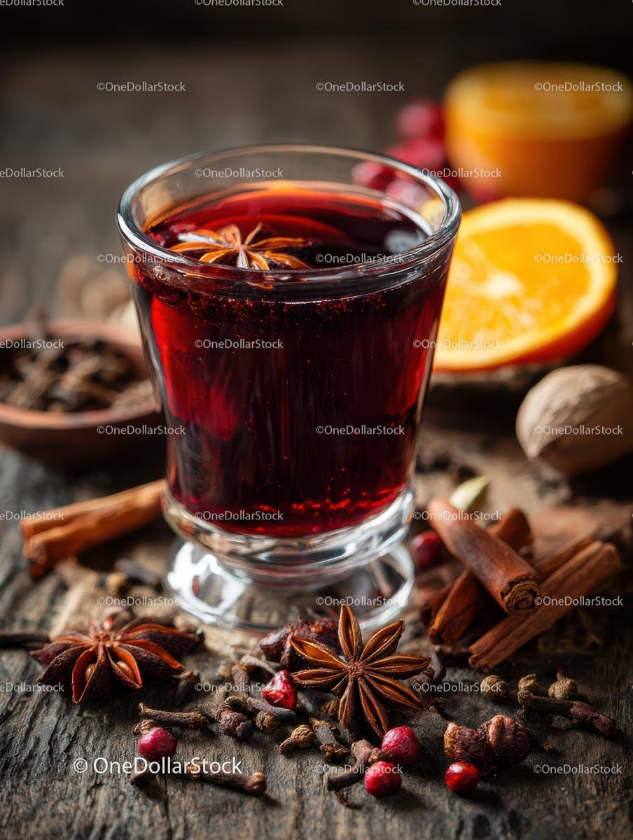 Delicious Mulled Wine with Spices and Orange Slices Stock Photo Bundle preview 13