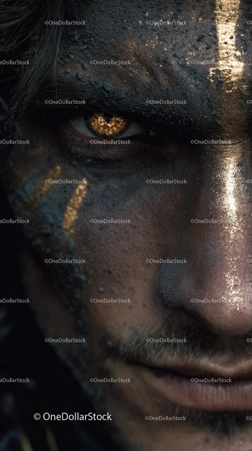 Close-up of An African Tribal Face with Gold Metallic Body Art Stock Photo Bundle preview 8
