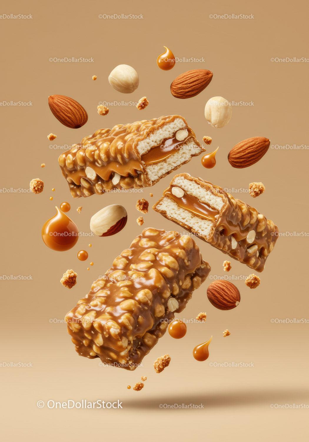 Caramel Nut Protein Bars with Almonds and Hazelnuts