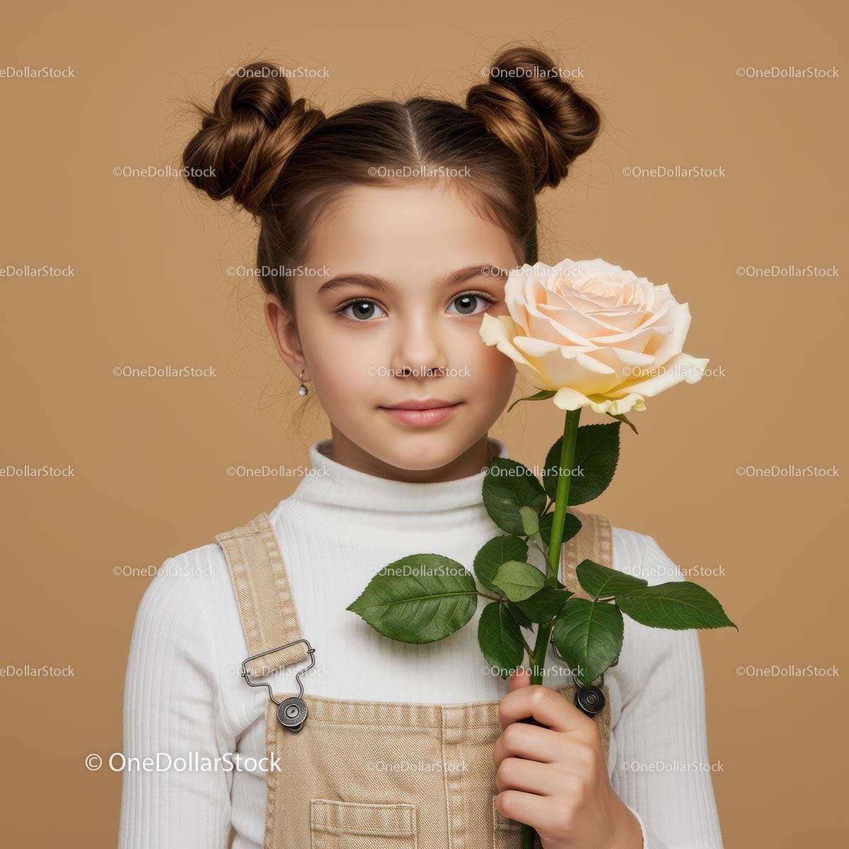 Girl Holding a Beautiful Peach Rose in a Cozy Setting Stock Photo Bundle preview 7