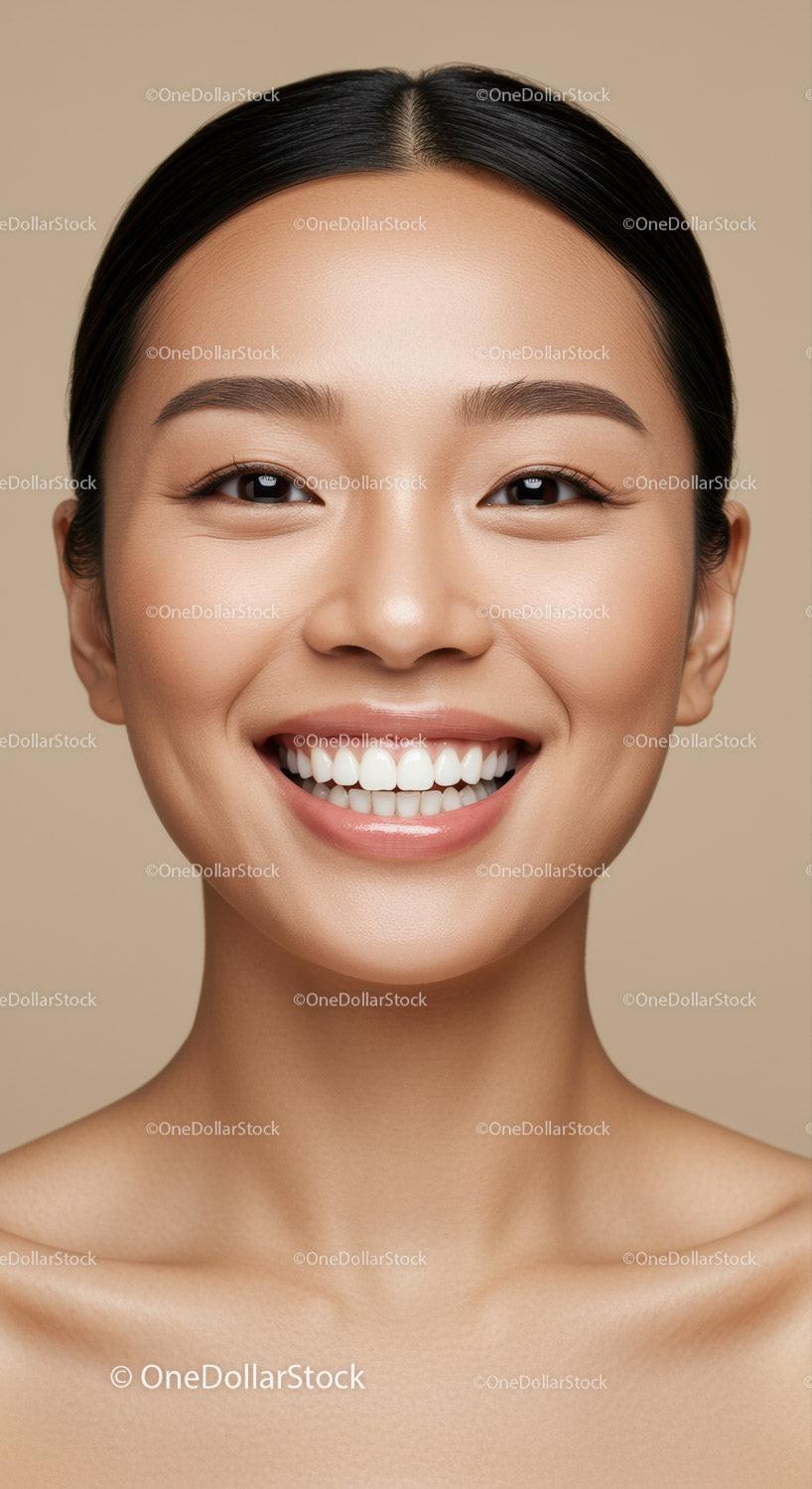 Close up of smiling young woman with flawless skin