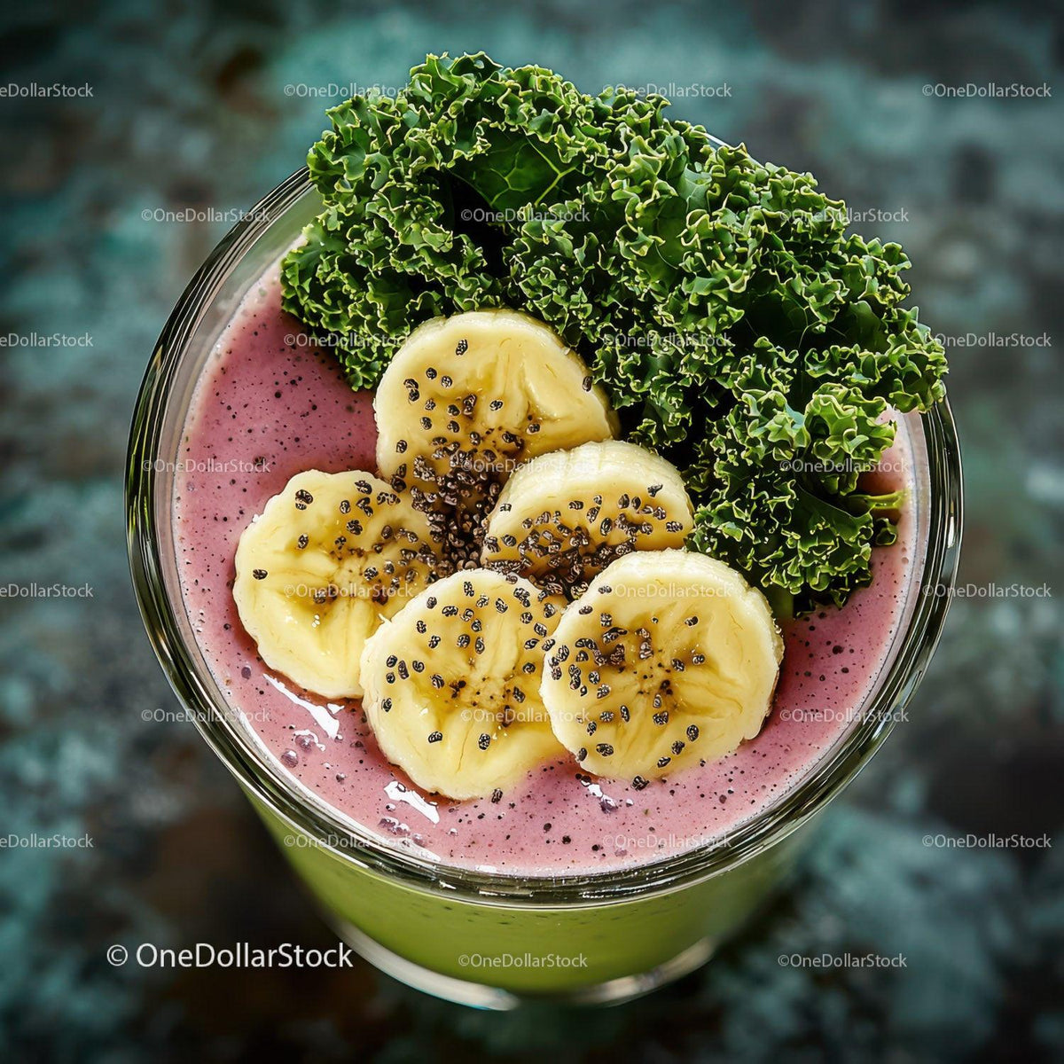 Green Kale and Banana Berry Smoothie in Glass for Healthy Lifestyle