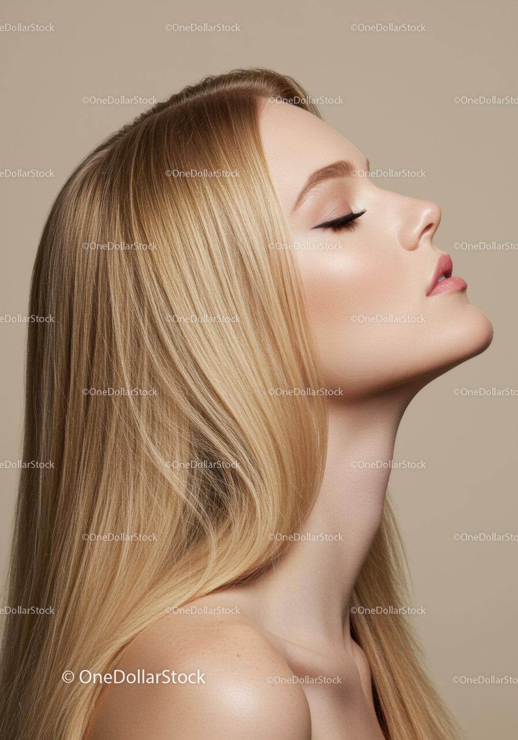 Profile of serene woman with flowing blonde hair