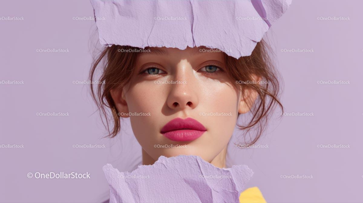 Beautiful Woman with Radiant Pink Lips and Artistic Background Stock Photo Bundle preview 17