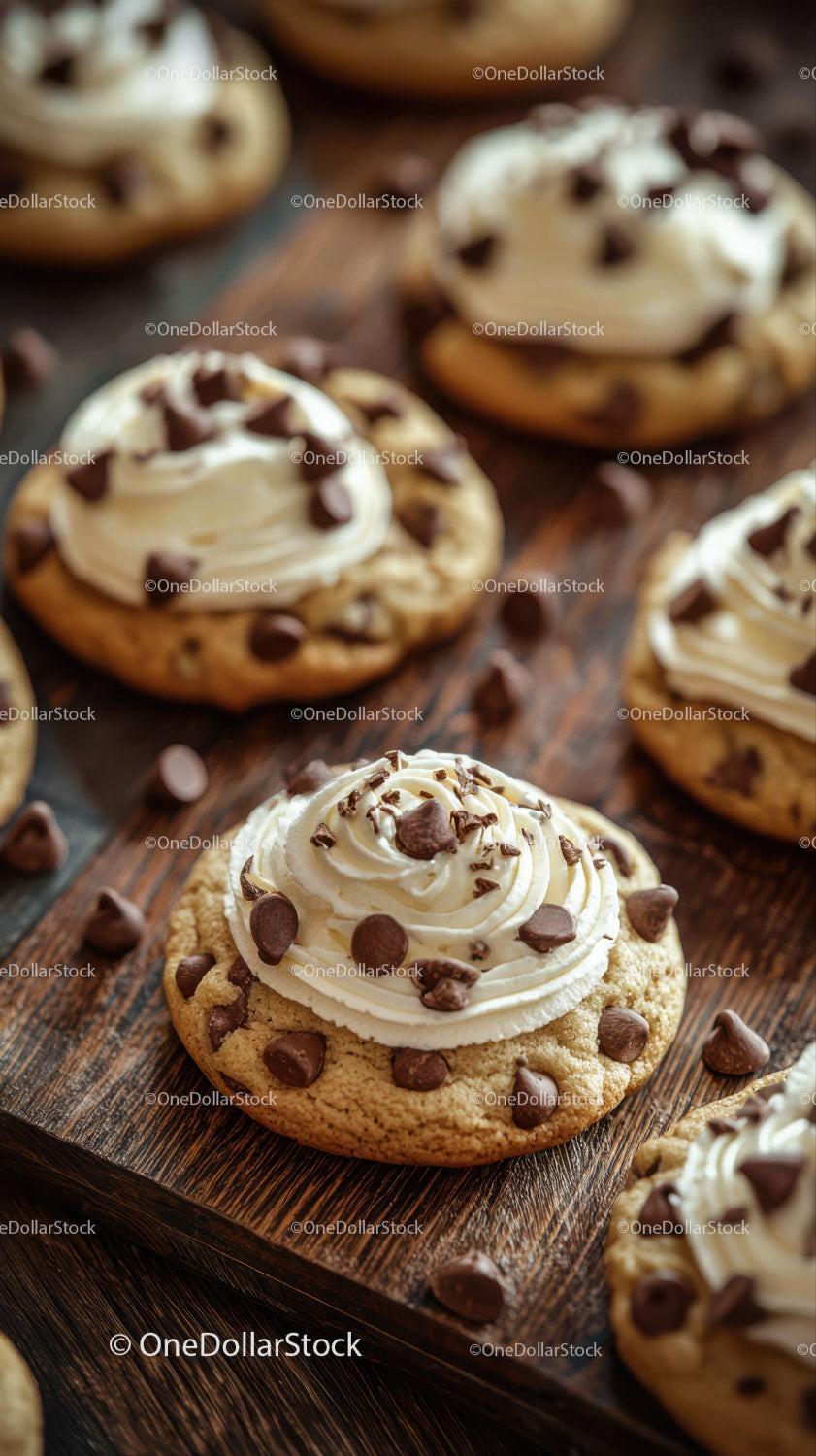 Chocolate Chip Cookie with Whipped Cream and Chocolate Topping Stock Photo Bundle creative preview 4