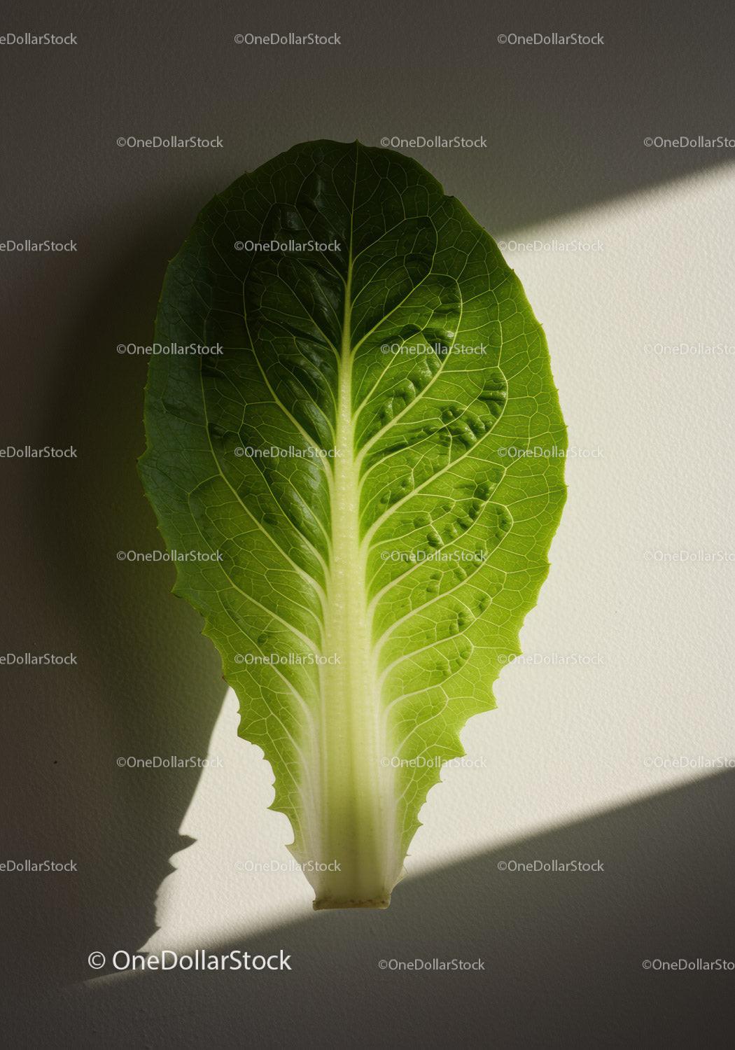 Fresh green romaine lettuce leaf on white background