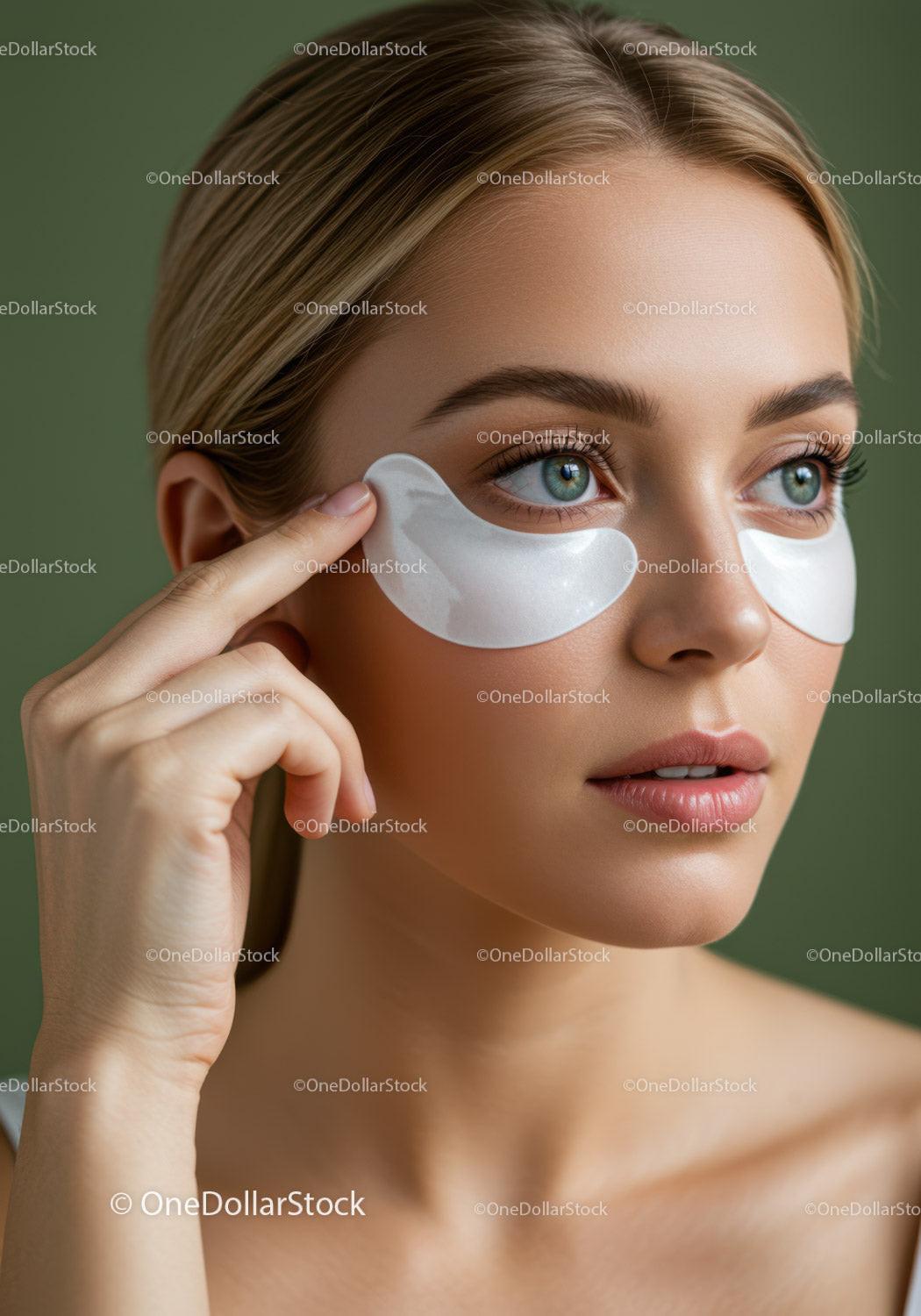 Close-up of Young Woman Applying Under-Eye Patches for Skincare
