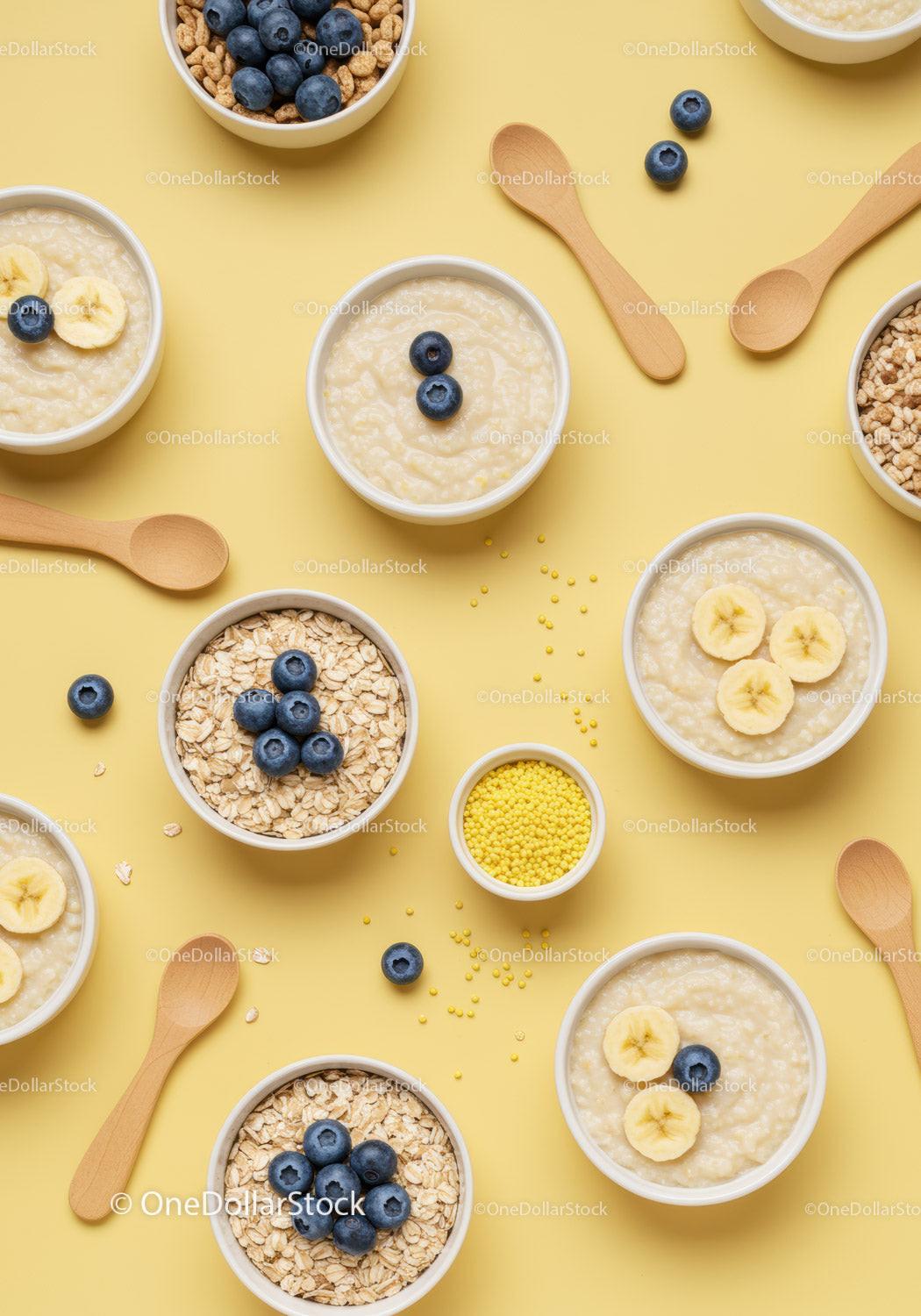 Healthy breakfast bowls with oats blueberry and banana