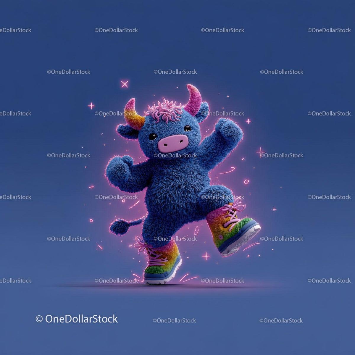 Colorful Furry Mascot with Rainbow Horns Wearing Boots and Smiling Stock Photo Bundle preview 30