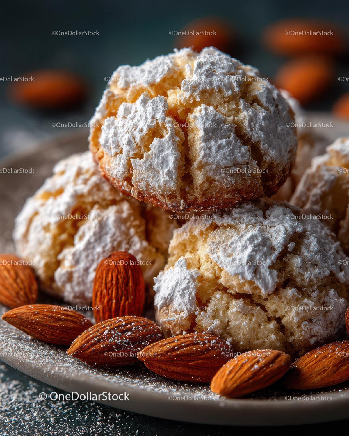 Golden Cream Puffs with Powdered Sugar and Almond Garnish for Dessert Stock Photo Bundle preview 6