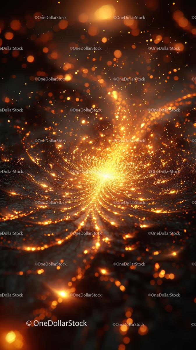 Golden Light Burst with Sparkling Particles in Artistic Display