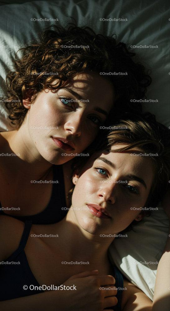 Two Young Women Relaxing Together in a Cozy Bedroom Setting Stock Photo Bundle preview 12