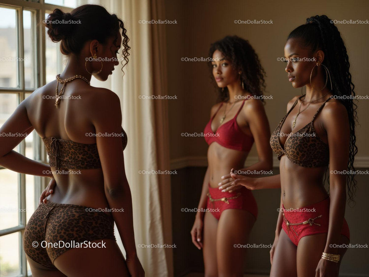 Elegant Woman with Curly Hair in Orange Dress and Jewelry Stock Photo Bundle preview 11