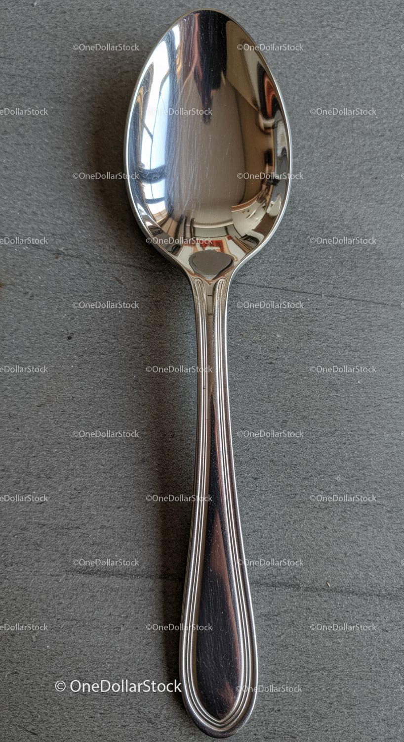 Classic stainless steel spoon on gray textured surface